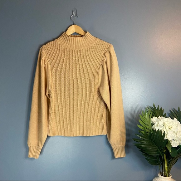 Prologue Tan Knit Puffy Balloon Sleeve Sweater - Picture 1 of 8